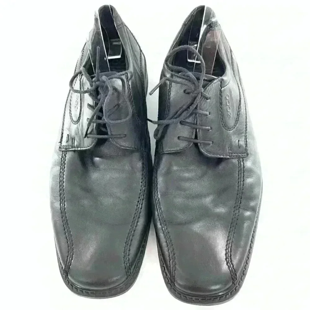 Ecco mens size 44 10-10.5 black leather comfort orthopedic bicycle toe oxfords
